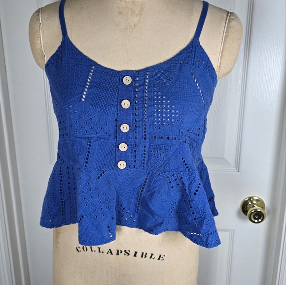 Altr'd State‎ Blue Eyelet Peplum Womens Top M - Picture 1 of 9